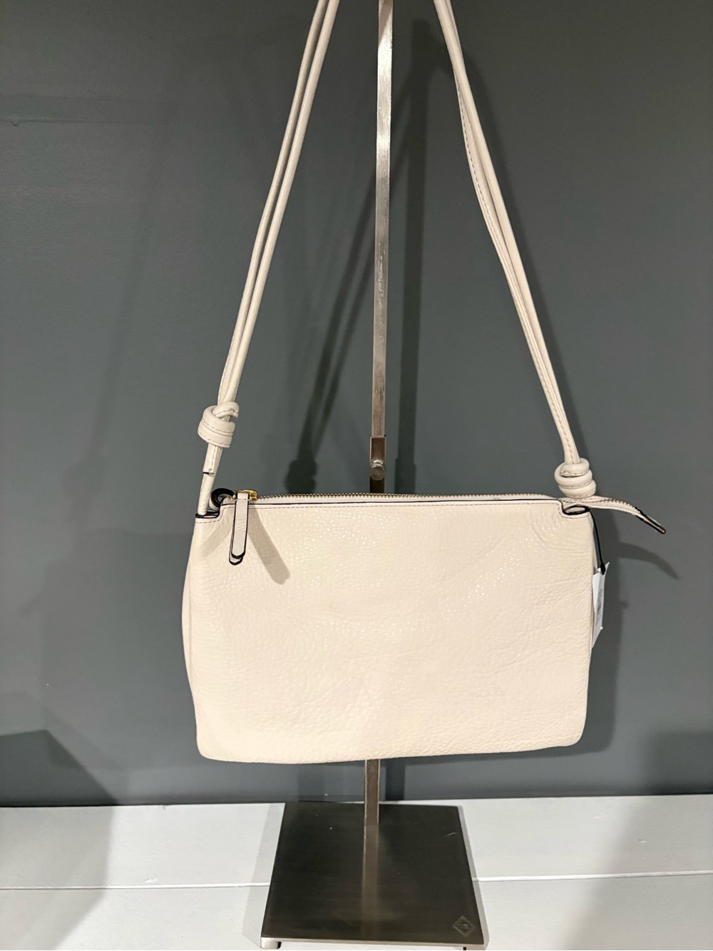 Cream Leather Crossbody Bag - Minimal Shoulder Purse - triple compartments